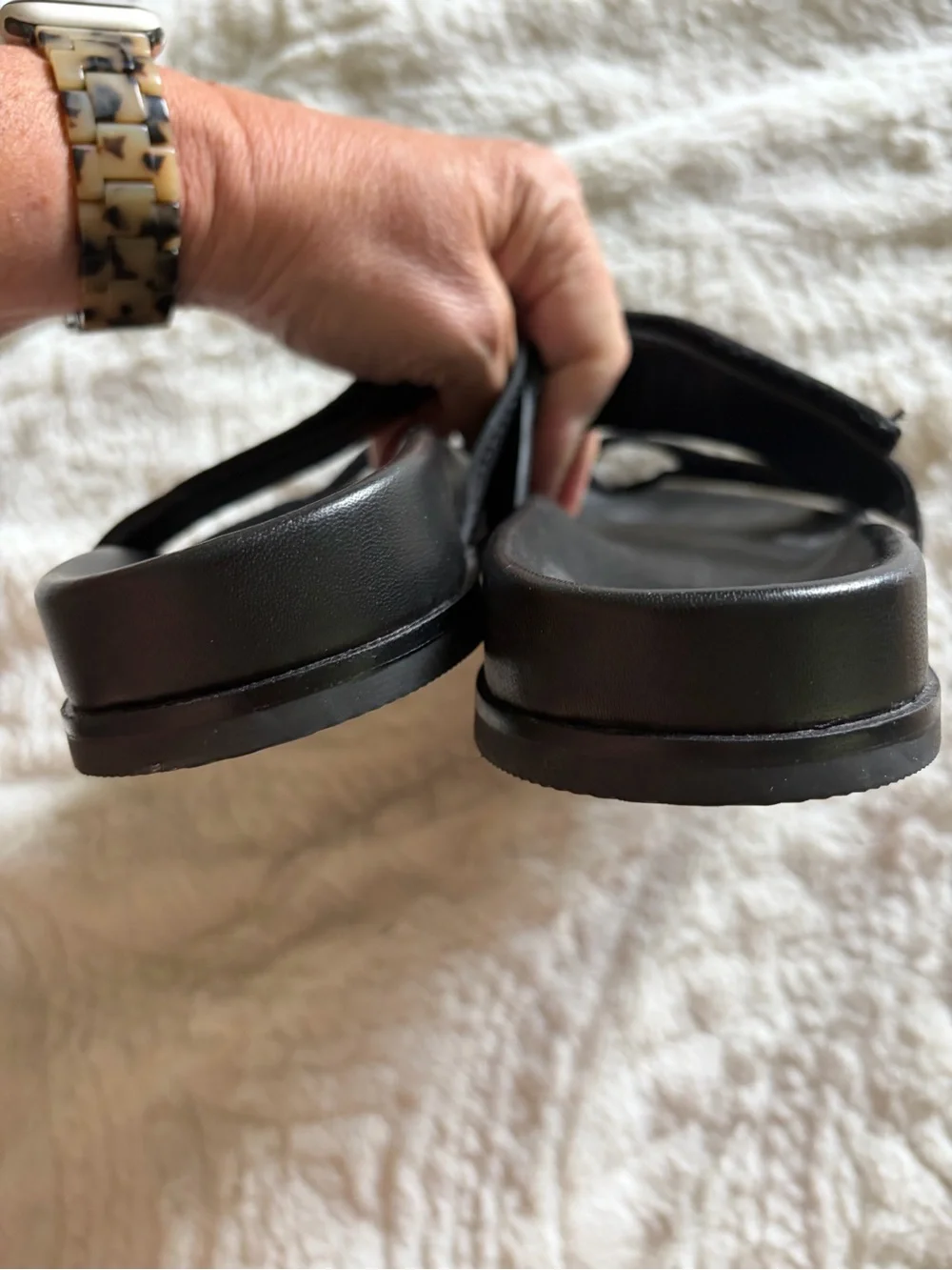J. Crew Colbie Black Double-Strap Slide Sandals in suede and leather